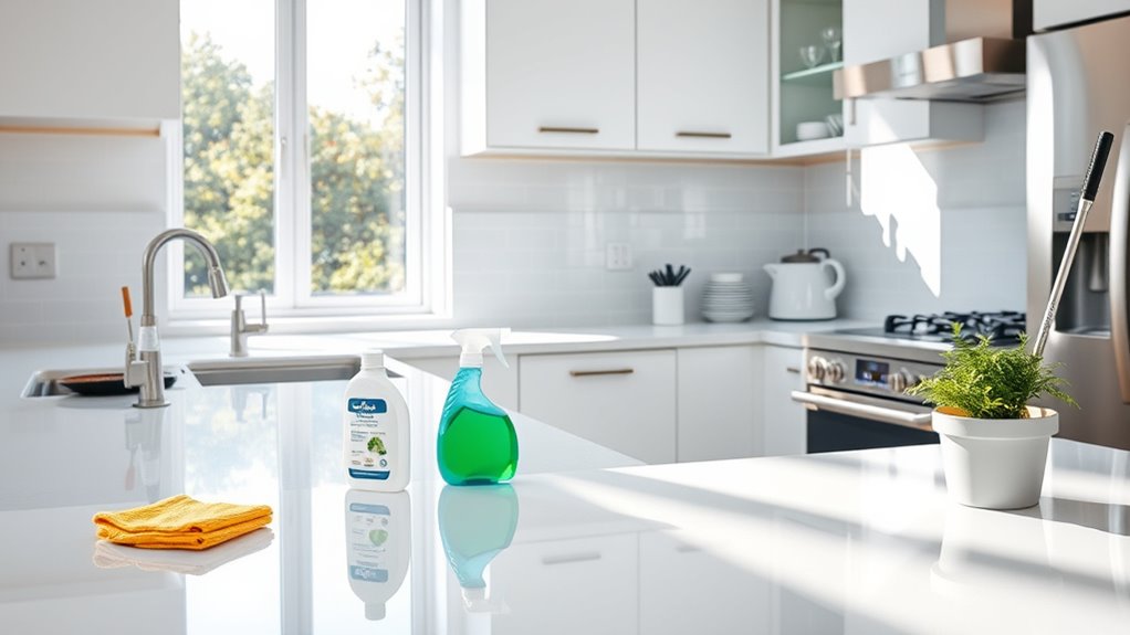 thoroughly sanitize kitchen surfaces