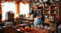 cleaning and organizing halloween decorations