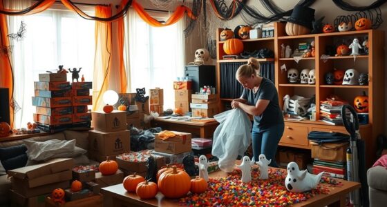 cleaning and organizing halloween decorations