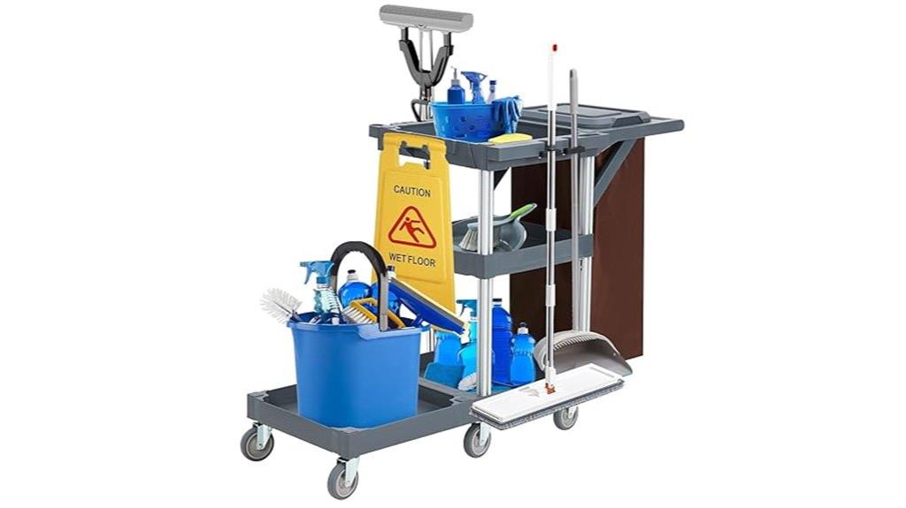 three shelf cleaning cart