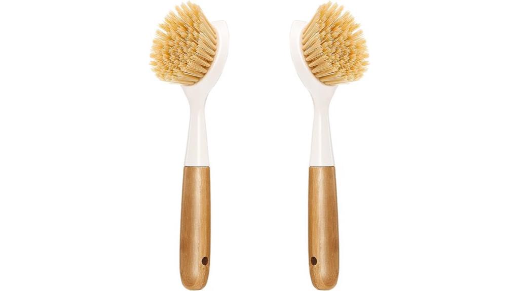 two bamboo dish brushes