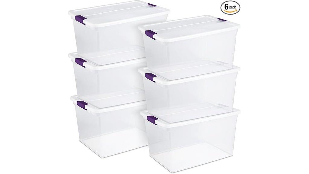 six clearview storage bins