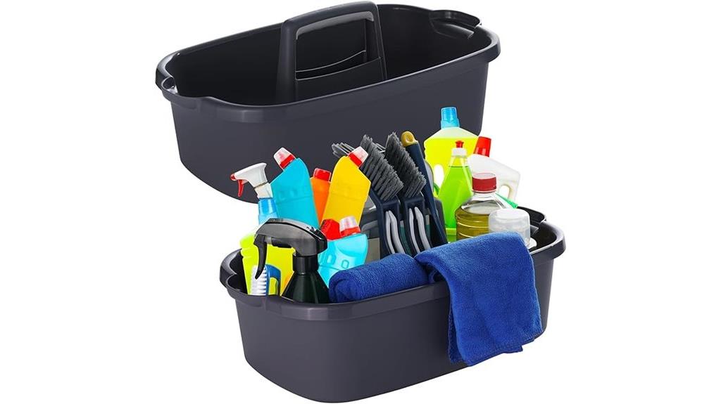 two gray cleaning caddies