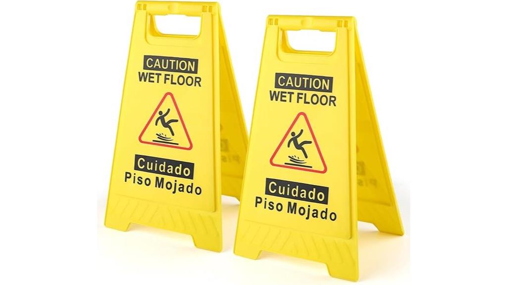 two wet floor signs