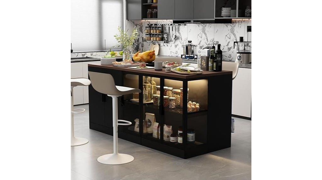 large glass door kitchen island