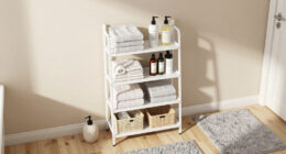 She Put A 5-Tier Shelf Behind Her Bathroom Door