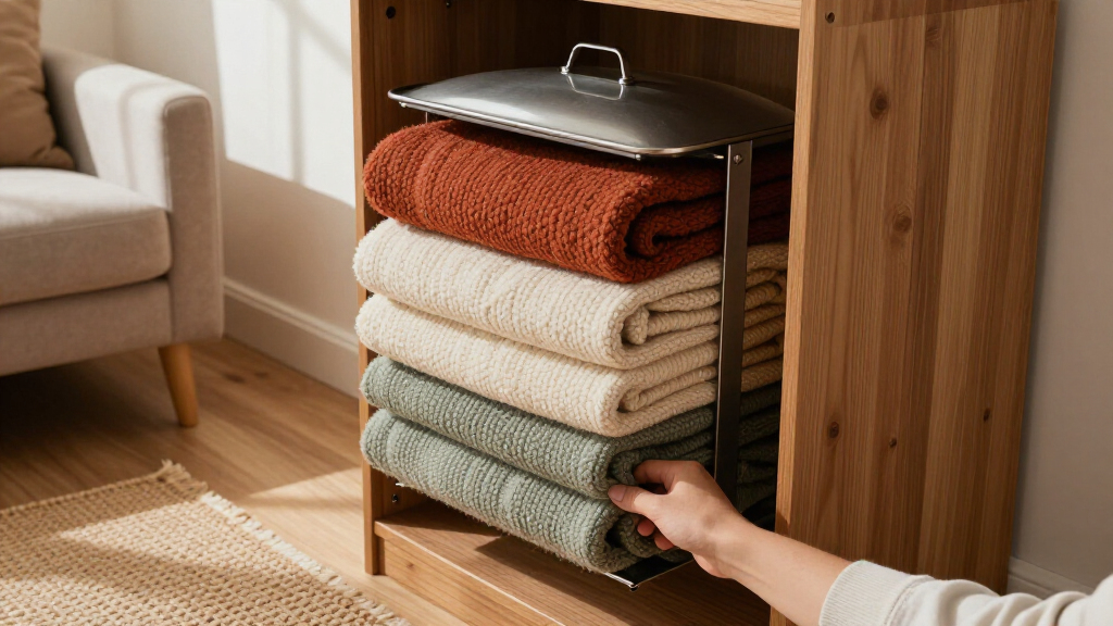 I Used A Pot Lid Organizer To Store My Blankets, And It’s Brilliant