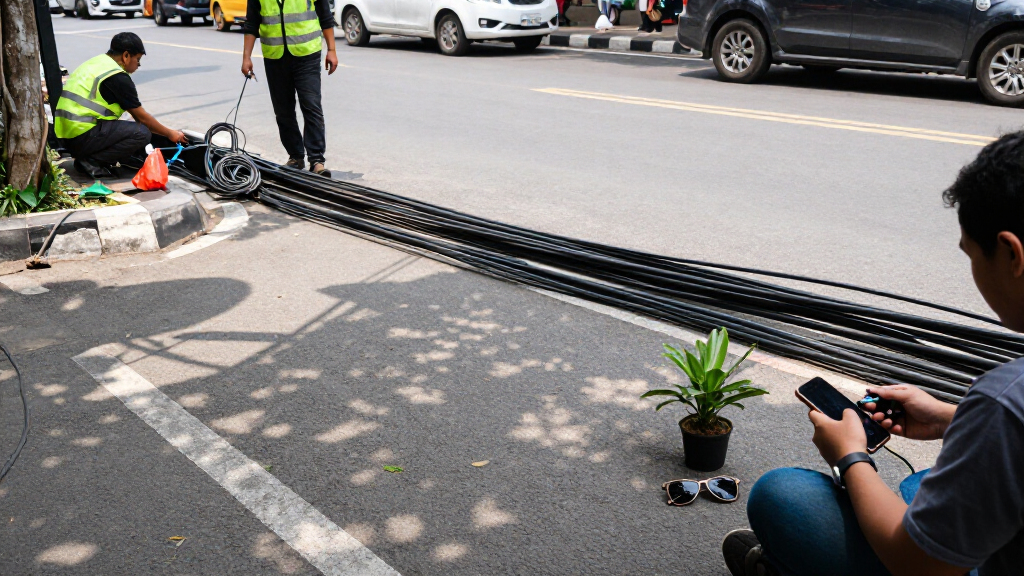 Pemkot Jakarta Timur Tertibkan Kabel Udara Semrawut Di Jalan Sultan Hamengkubuwono IX - Kota Administrasi Jakarta Timur